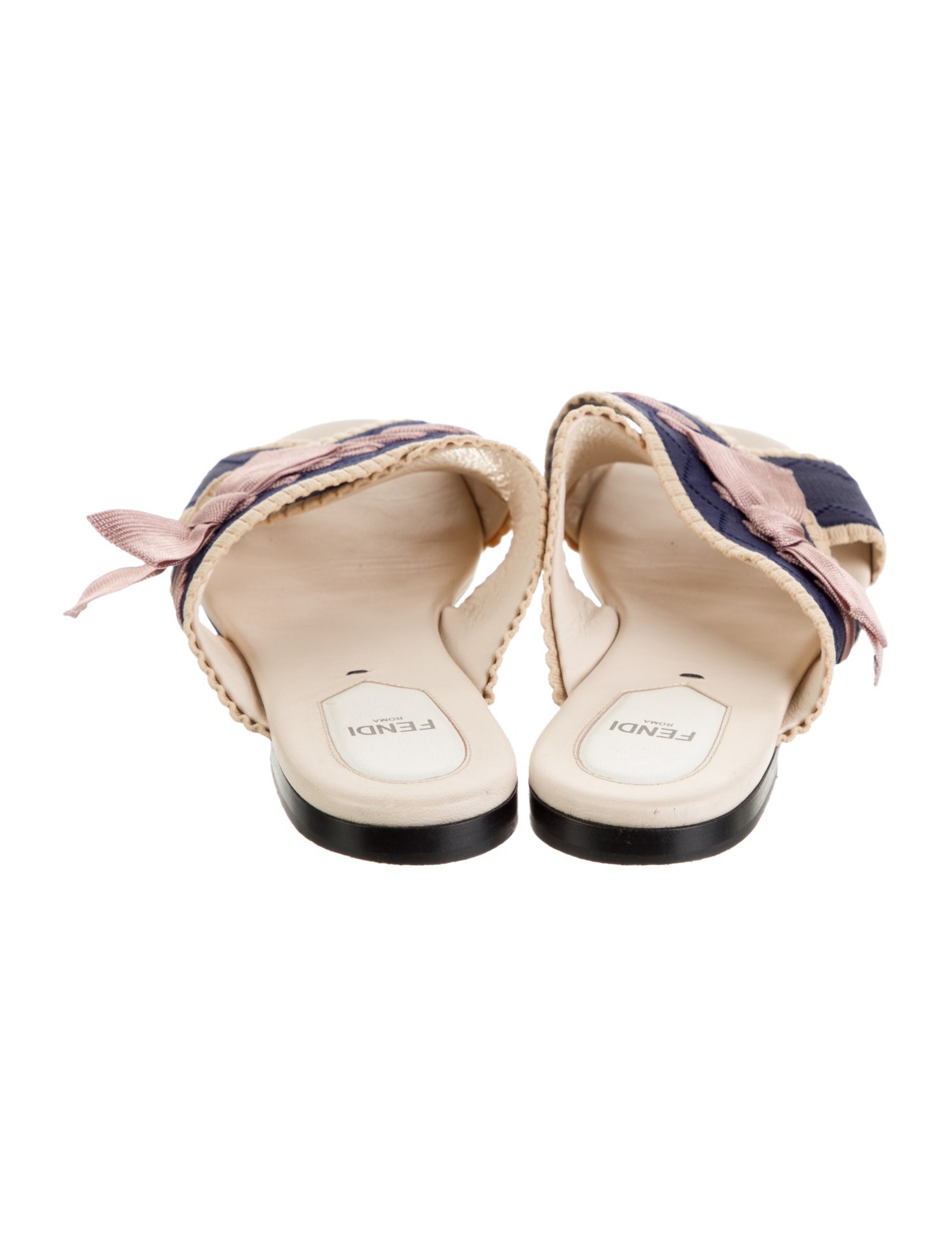 Fendi Colorblock Pattern Bow Accents Slides